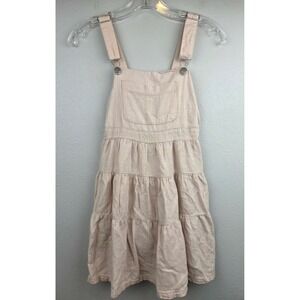 Zara Kids Girls Tan Natural Linen Blend Tiered Pinafore Overall Dress Size 9